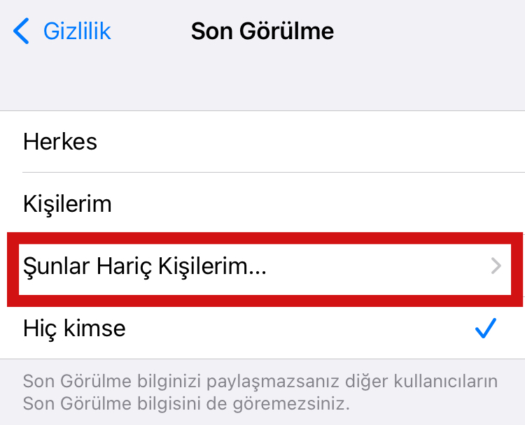 whatsapp şunlar hariç kişilerim ne demek